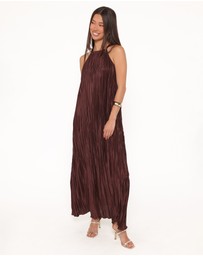 Petal & Pup - Melody Plisse Halter Maxi Dress - Brown