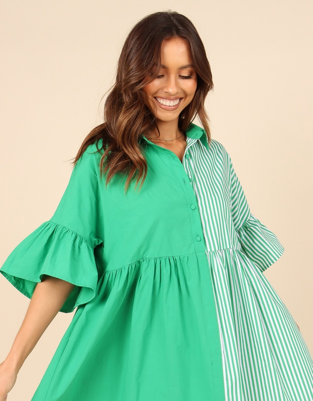 Petal & Pup - Didi Frill Mini Dress - Green Stripe