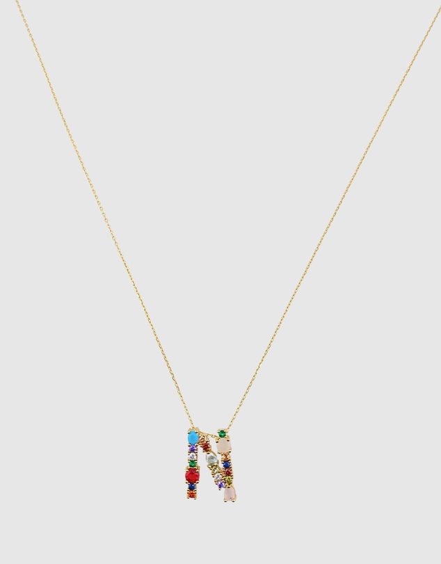 Izoa - Alphabet Letter Semi Precious Stone N Necklace