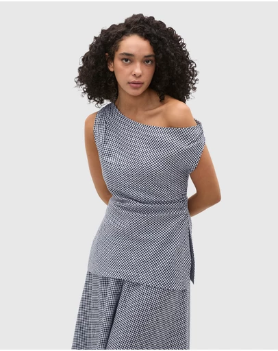 Seed Heritage - Linen Gingham Asymmetrical Top