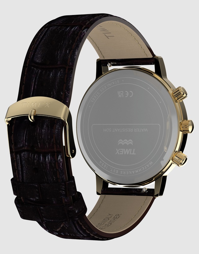 TIMEX - Timex 1990 Moon Phase and Calendar Dial Reissue 37mm Brown Leather Strap Watch