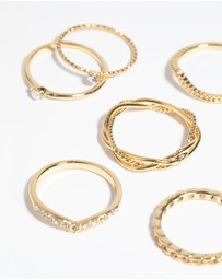 Lovisa - Gold Plated Diamante Twist Ring 6-Pack