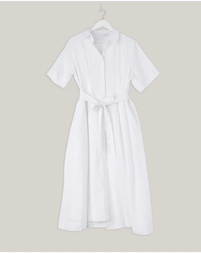 Revibe - Repaired AERE Orien Tuck Waist Linen Shirt Dress - AU 16