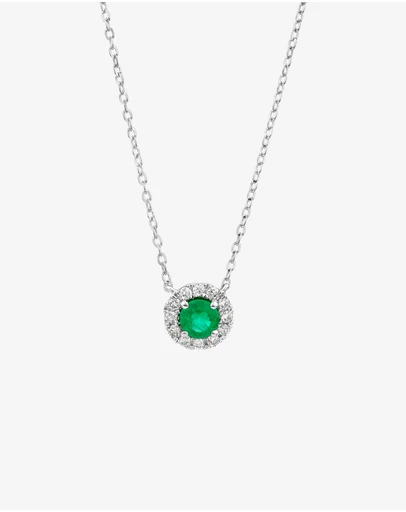 Michael Hill - Halo Pendant with Emerald & 0.14 Carat TW of Diamonds in 10kt White Gold