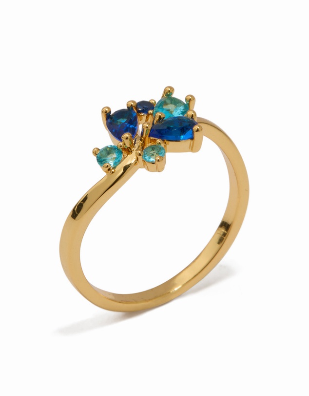 Lovisa - Gold Plated Blue Cubic Zirconia Cluster Ring