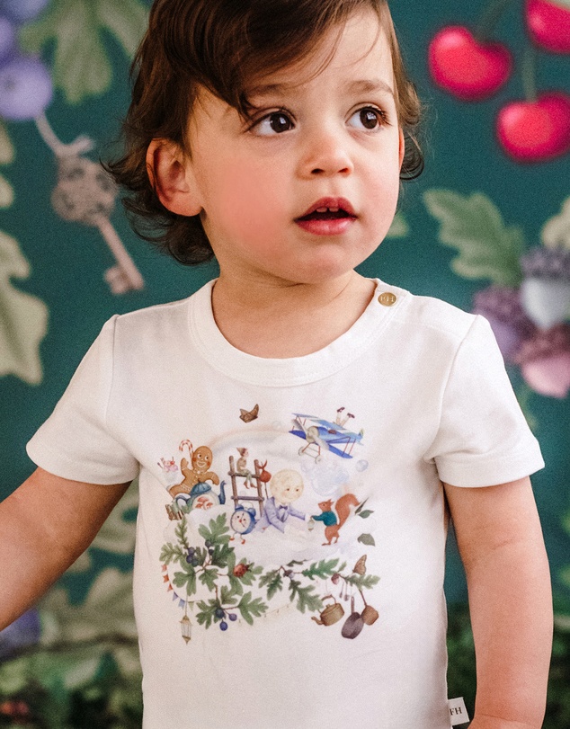 Fleur Harris - 'Up To The Land Of Goodies' Treasured Short Sleeve Bodysuit in Porcelain