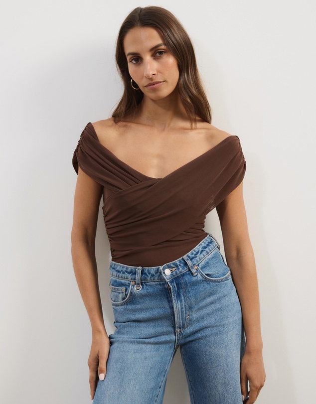 Atmos&Here - Ophelia Cross Off Shoulder Mesh Top