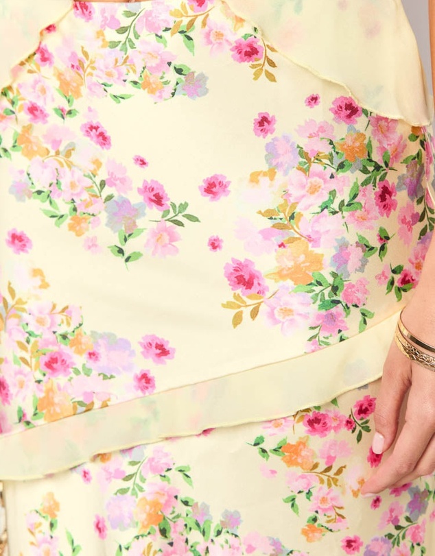Beginning Boutique - Saldana Yellow Bloom Maxi Skirt