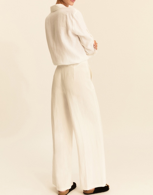 Emme - White Viscose Linen Blend Trousers