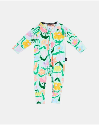Kip&Co - Popping Flowers Organic LS Zip Romper - Babies
