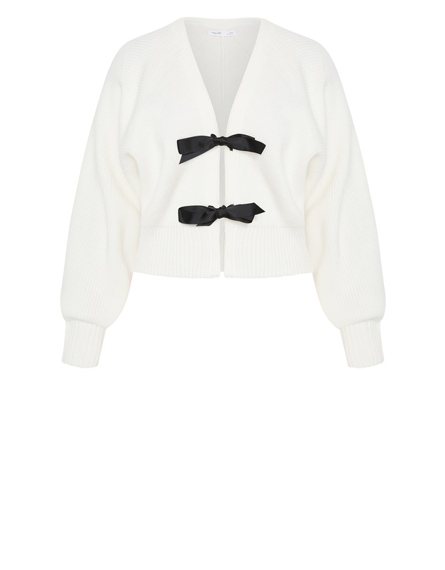 City Chic - Plus size Belle Bow Knit Cardigan - ivory