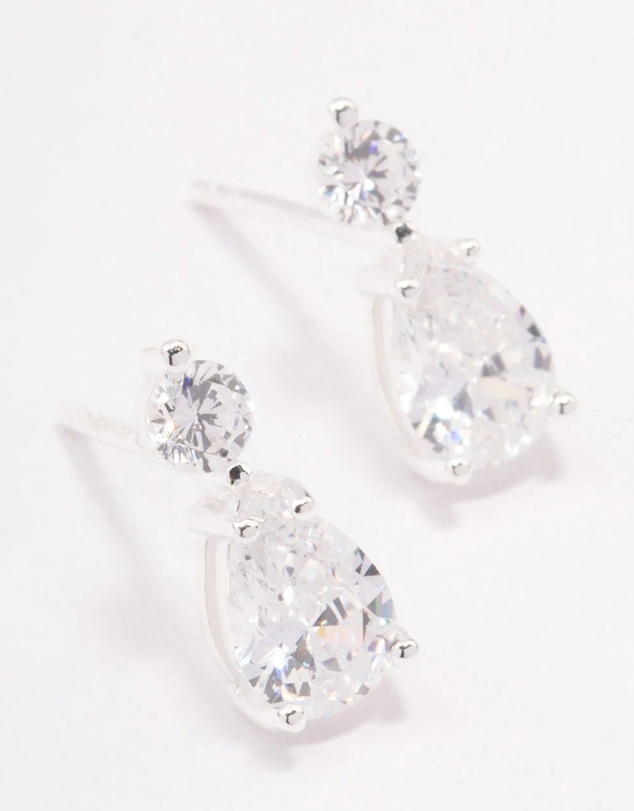 Lovisa - Sterling Silver Round Cubic Zirconia Pear Drop Earrings