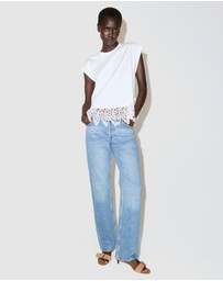 M.N.G - Cotton T-Shirt with Broderie Anglaise Embroidery