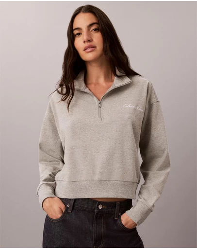 Calvin Klein - Logo Cotton Jersey Heavy Jersey 1/4 Zip Top