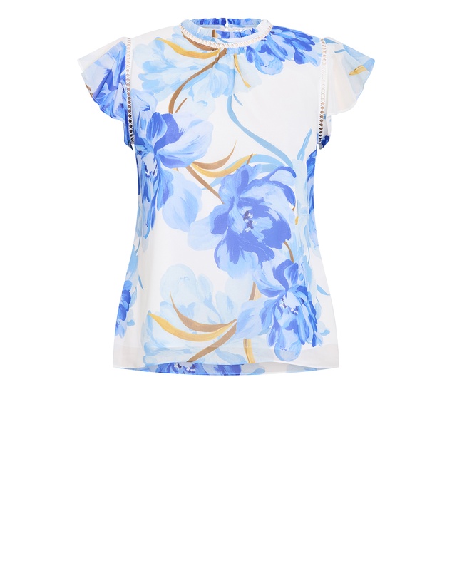 City Chic - Plus size Lexi Floral Print Short Sleeve Top - white