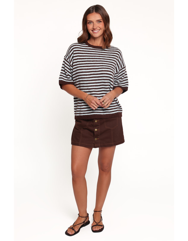 Petal & Pup - Cordelia Short Sleeve Sweater - Chocolate Stripe