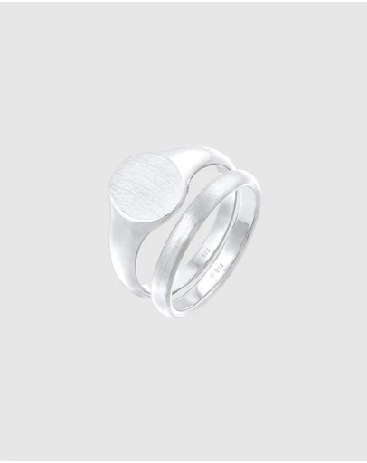 Kuzzoi - ICONIC EXCLUSIVE - Classic Band and Signet Ring Set in 925 Sterling Silver