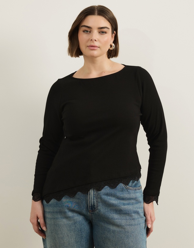 Atmos&Here Curvy - Sienna Long Sleeve Lace Jersey Top