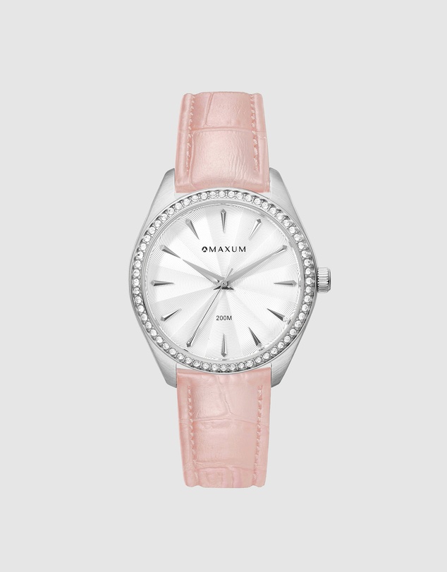 Maxum - Sydney - White Dial, Silver Tone Case & Blush Leather Band