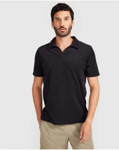 Vacay Swimwear - Black Terry Polo