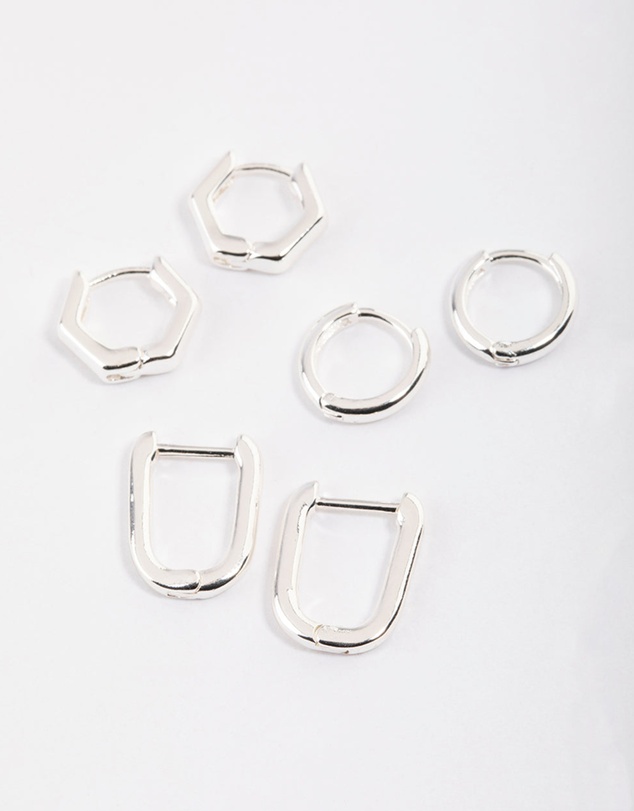 Lovisa - Silver Mini Shape Huggie Earrings Pack
