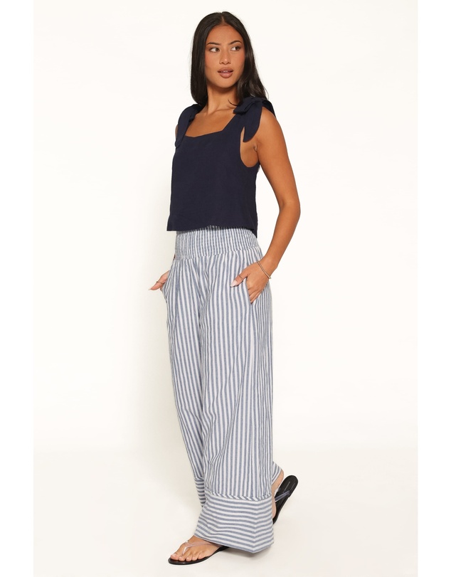 Petal & Pup - Callina Wide Leg Culotte Pants - Blue/White Stripe
