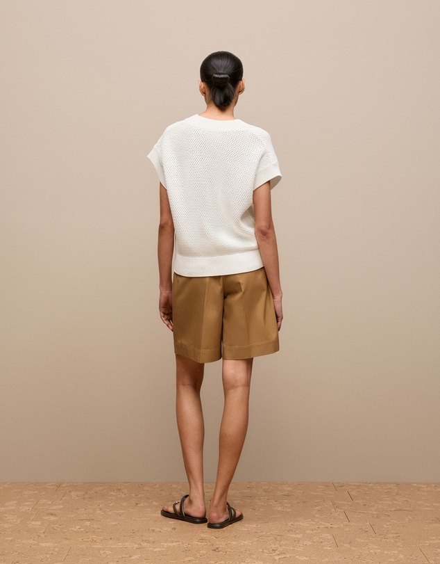 Trenery - Mercerised Cotton Basketweave Knit Vest in Off White
