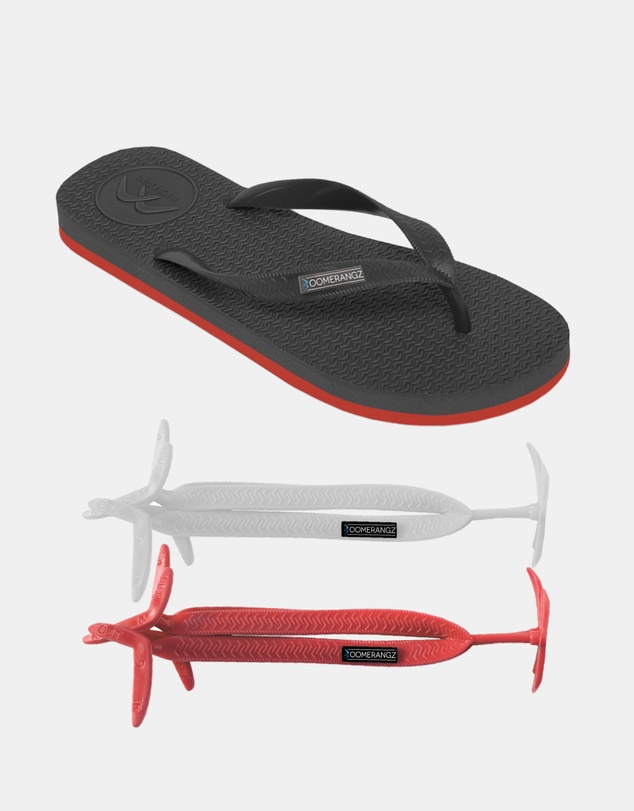 Boomerangz Footwear - Men's Black/Red Thongs with arch support and 2 x interchangeable straps