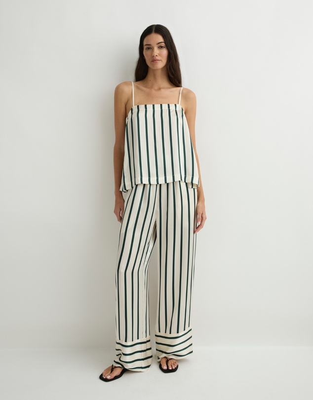 BONDI BORN - Cannes Silk Camisole - Forest Stripe