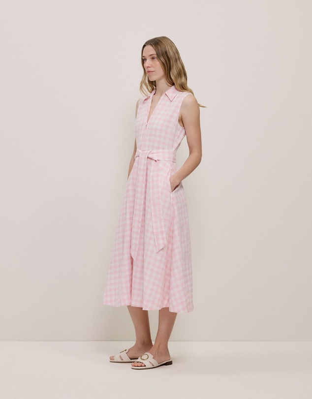 Trenery - Gingham Linen Sleeveless Shirt Dress in Blossom Pink
