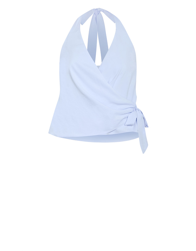 City Chic - Plus size Audrey Halter Neck Wrap Top - sky blue