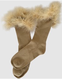 High Heel Jungle - Frou-Frou Faux Fur Trim Combed Cotton Socks