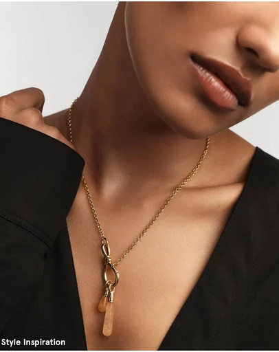 PDPAOLA - Yellow Aventurine Large Drop Pendant Stacker Chain Necklace