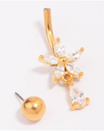 Lovisa - Gold Plated Titanium Cubic Zirconia Flower Pear Threadless Belly Bar