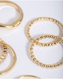 Lovisa - Gold Plated Molten Diamante Ring 6-Pack