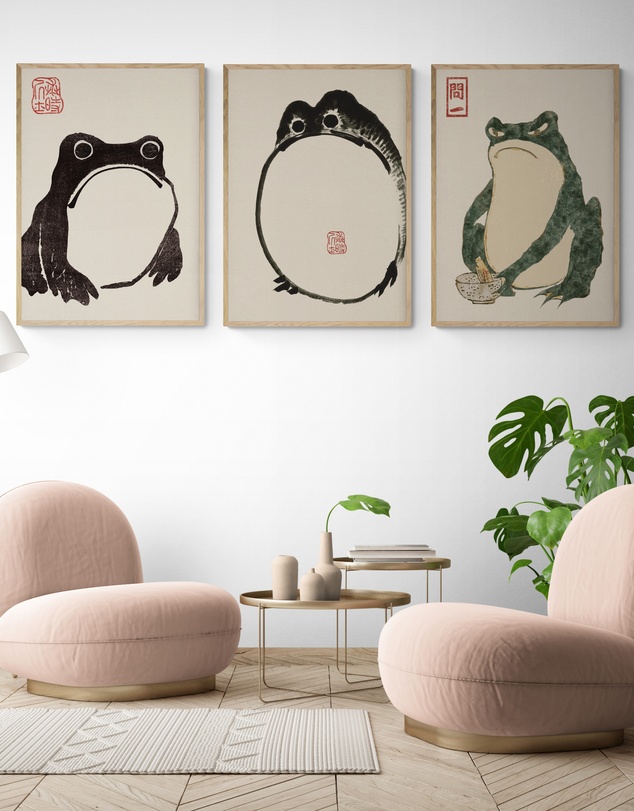 Inka Arthouse - 3x Vintage Japanese Frog Art Prints
