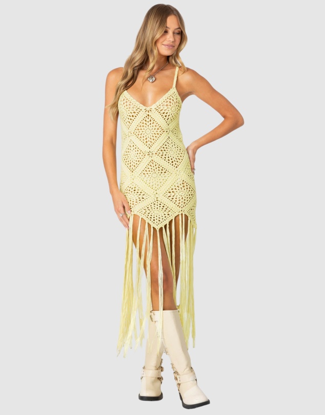 EDIKTED - Fringey Crochet Maxi Dress
