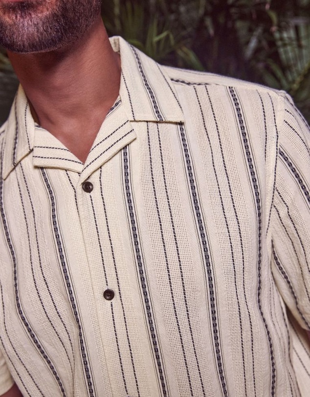 NEXT - Textured Stripe Short Sleeve Shirt With Cuban Collar