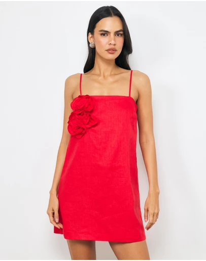AERE - Mika Placement Flower Mini Dress