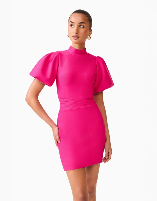 Elliatt - Naomi Puff Sleeve Mini Dress in Raspberry Pink