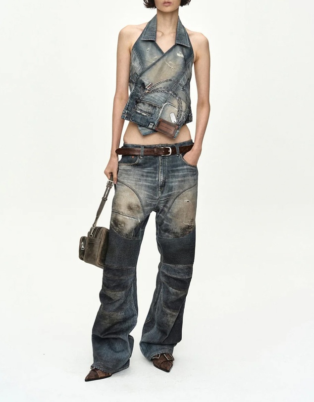 Andersson Bell - Denim Trompe-L'oeil Graphic Biker Jeans - Unisex