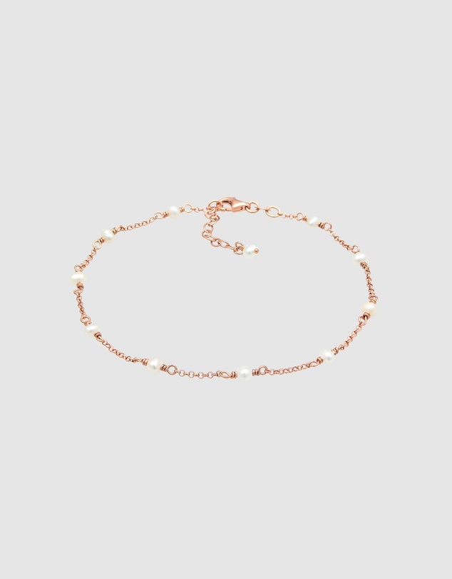 Elli Jewelry - Freshwater Pearl Anklet in Rose Gold-Plated 925 Silver