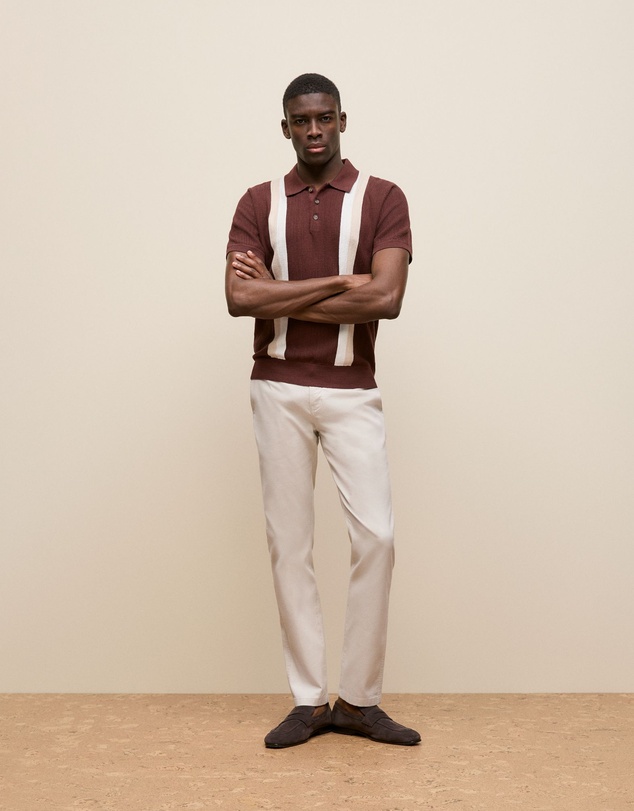 Trenery - Cotton Linen Graphic Knit Polo in Espresso