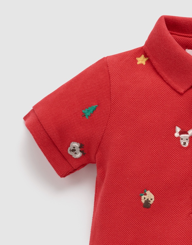Purebaby - Christmas Polo Growsuit-Kids-Babies
