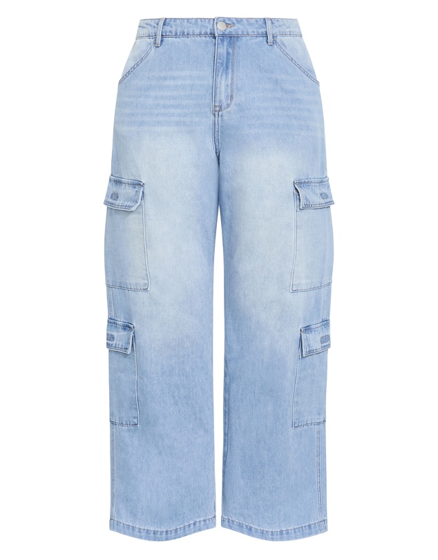 City Chic - Plus size Harley Fit Iona Cargo Wide Leg Short Jean - light wash