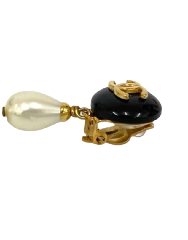 Pre-Loved by Azura Reborn - Pre-Loved CC Gold Plated Resin and Faux Pearl Drop Clip On Earrings
