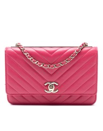 Pre-Loved by Azura Reborn - Pre-Loved Chevron Lambskin Trendy CC Chain Wallet on Chain