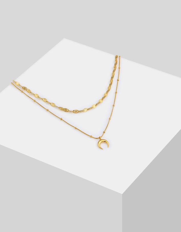 Elli Jewelry - Necklace Layer Half Moon Pendant Astro Trend in 925 Sterling Silver Gold Plated