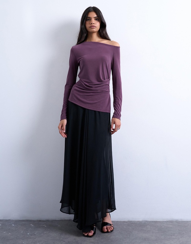 TOPSHOP - Cupro Ruched LS Top