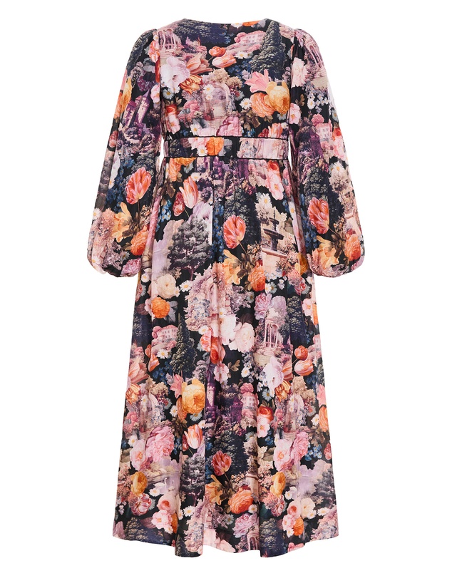 City Chic - Plus size Sheer Bloom Print Tie Front Maxi Dress - rose